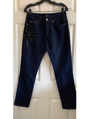 Escada Sport Palm Tree Medium Wash Slim Straight Leg Jeans